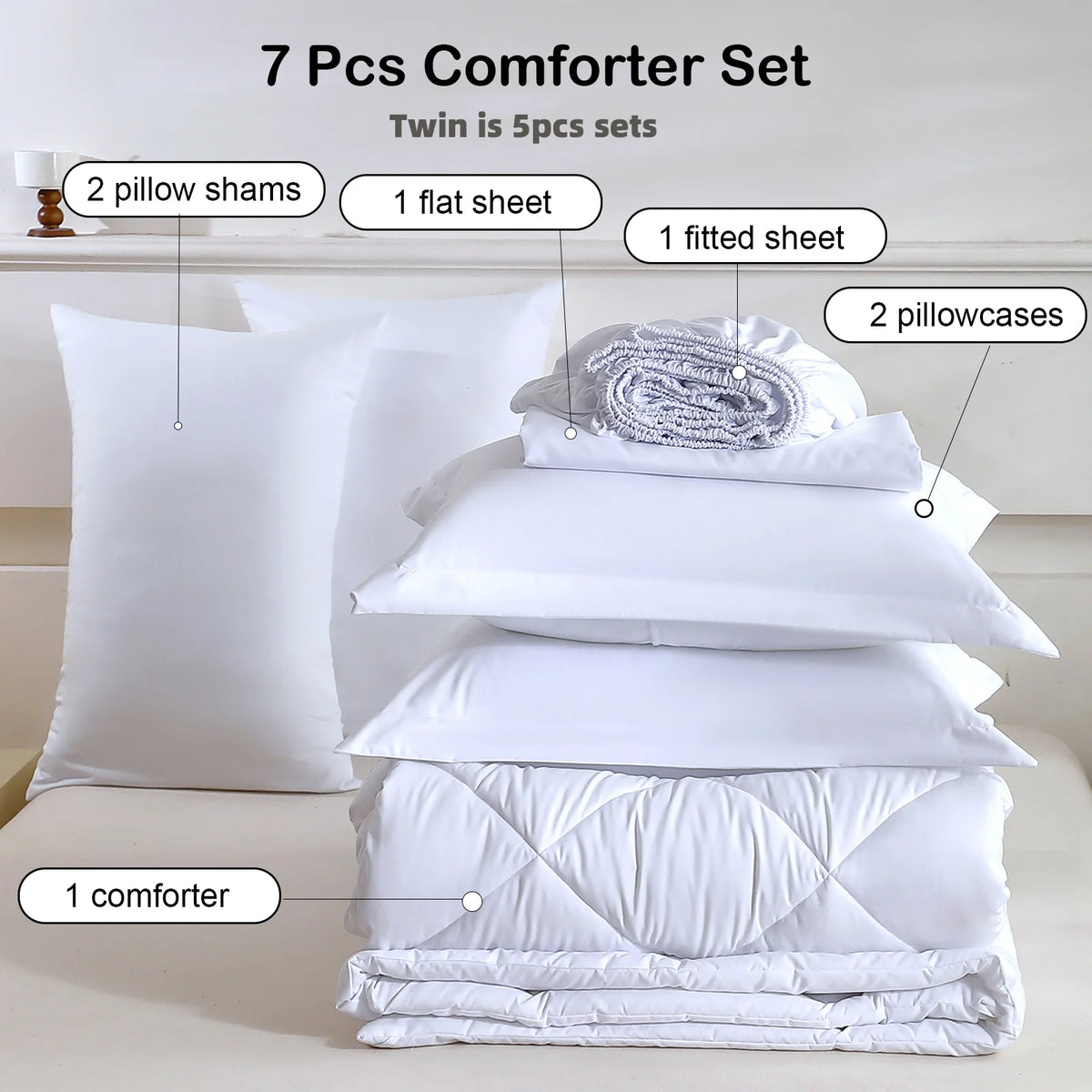 EasYum 5 Piece to 7 Piece Polyester Bedding Set Quilted
