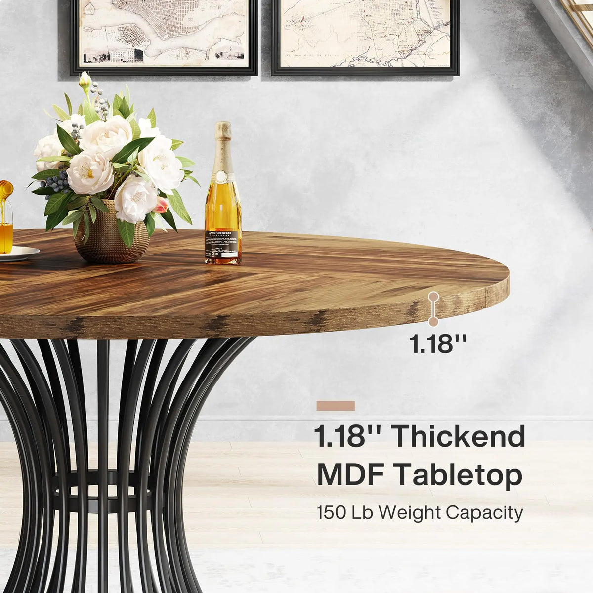 Tribesigns Round Dining Table for 4-6 People, 47-Inch Farmhouse Dinning Room Table Circle Kitchen Table, Industrial Dinner Table