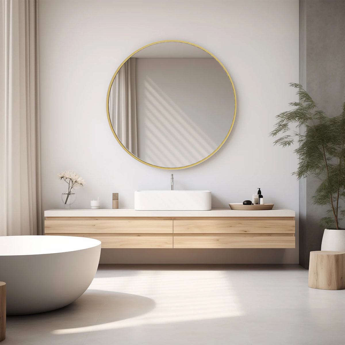 JHK Modern Round Wall Mirror With Sleek Matte Metal Frame