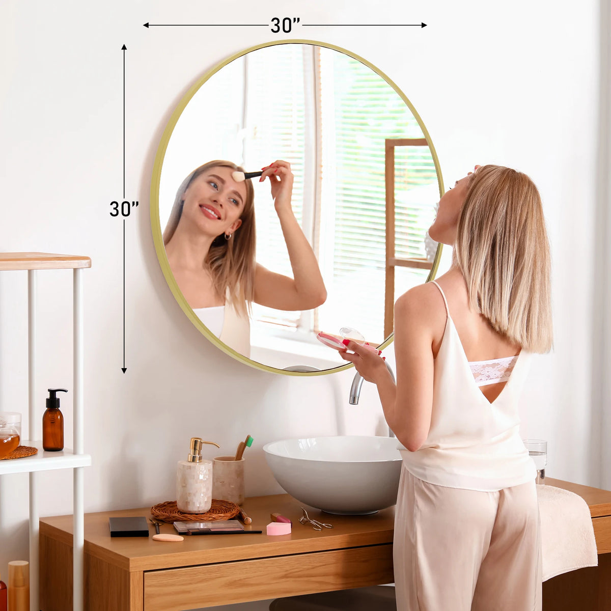 JHK Modern Round Wall Mirror With Sleek Matte Metal Frame