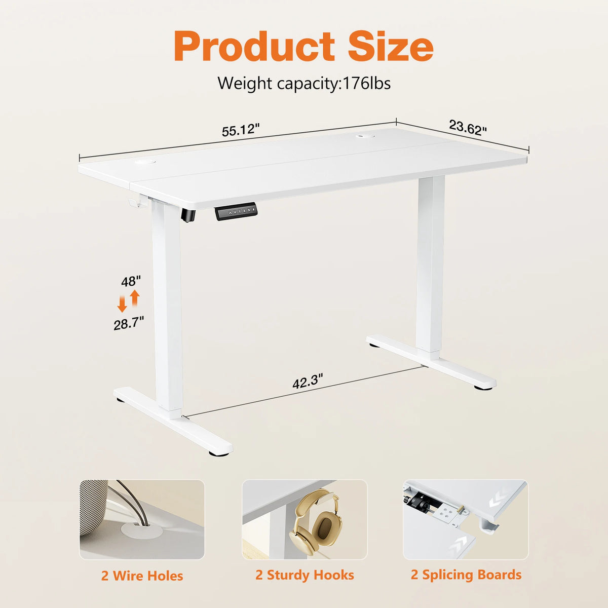 JHK Ergonomic Electric Standing Desk Height Adjustable Computer Desk Large Work PC Table Home Office Writing Gaming Desks