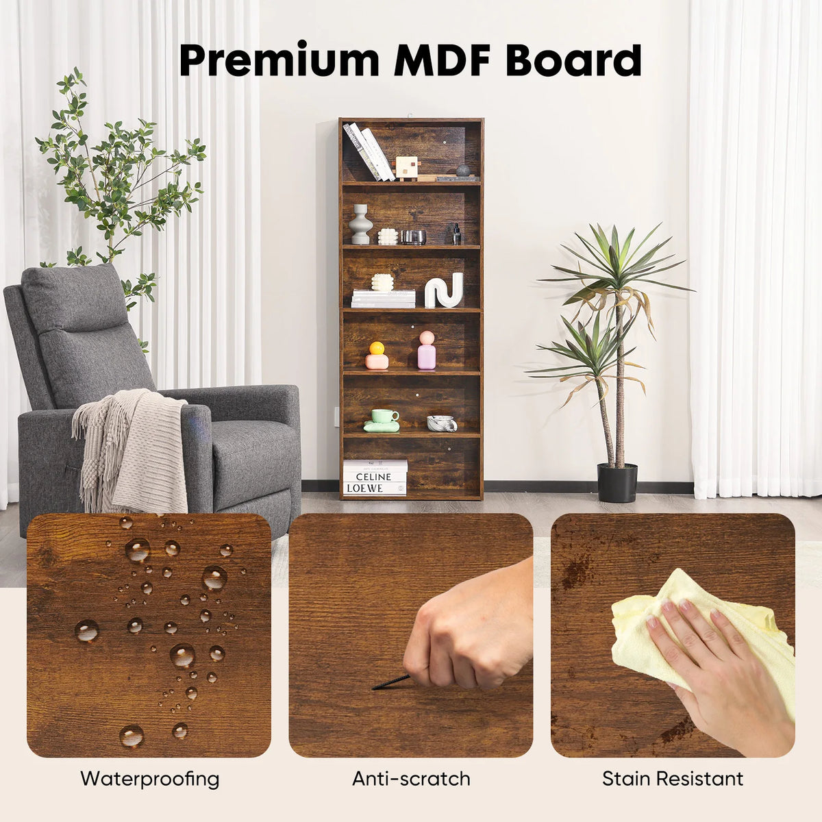 JHK Modern Wooden Floor Standing Bookcase For Home Office