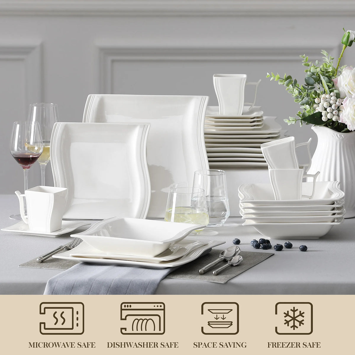 MALACASA Flora Porcelain Dinner Set For 12 Tableware