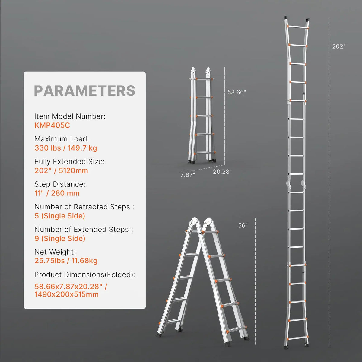 Telescoping Ladder A Frame, 17 FT Compact Aluminum Extension Ladder, Multi-Function Portable Collapsible RV Ladder, Telescopic L