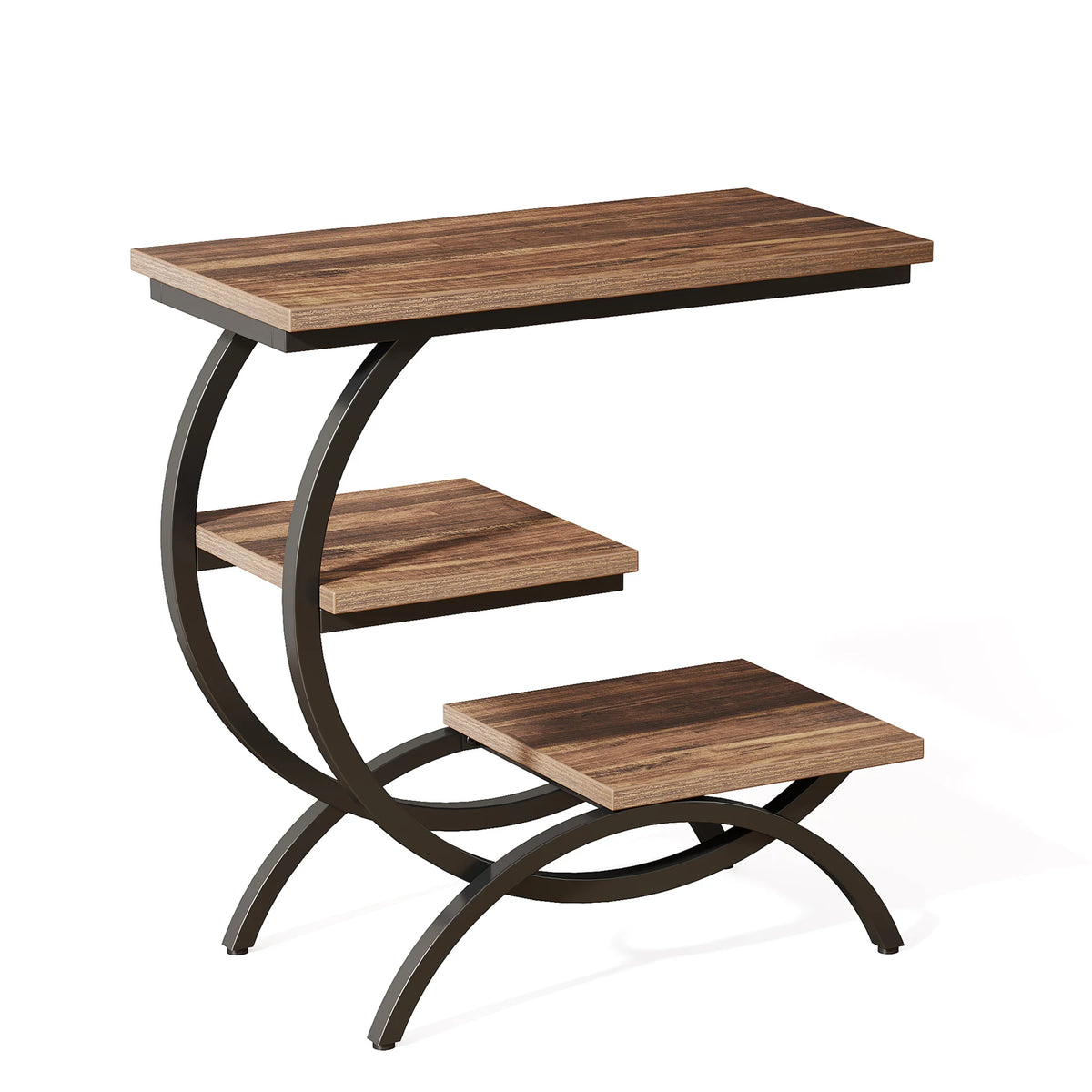 Tribesigns Industrial C Shaped Three Tier Metal End Table Desk