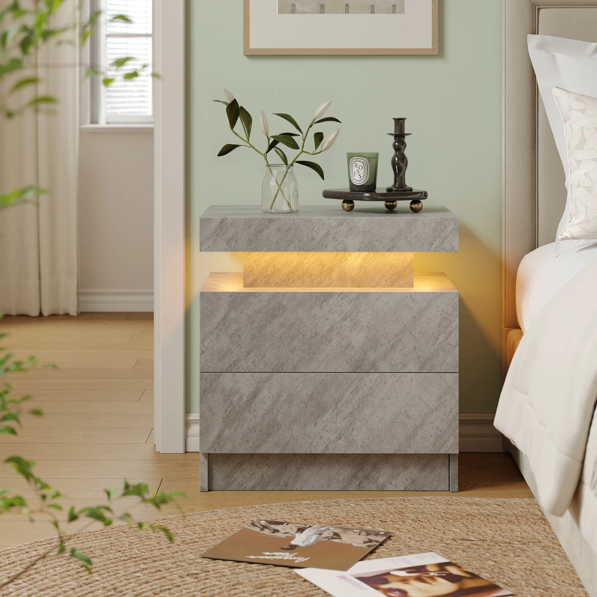 Cubehom LED Nightstands With 2 Drawers RGB Lights For Bedroom