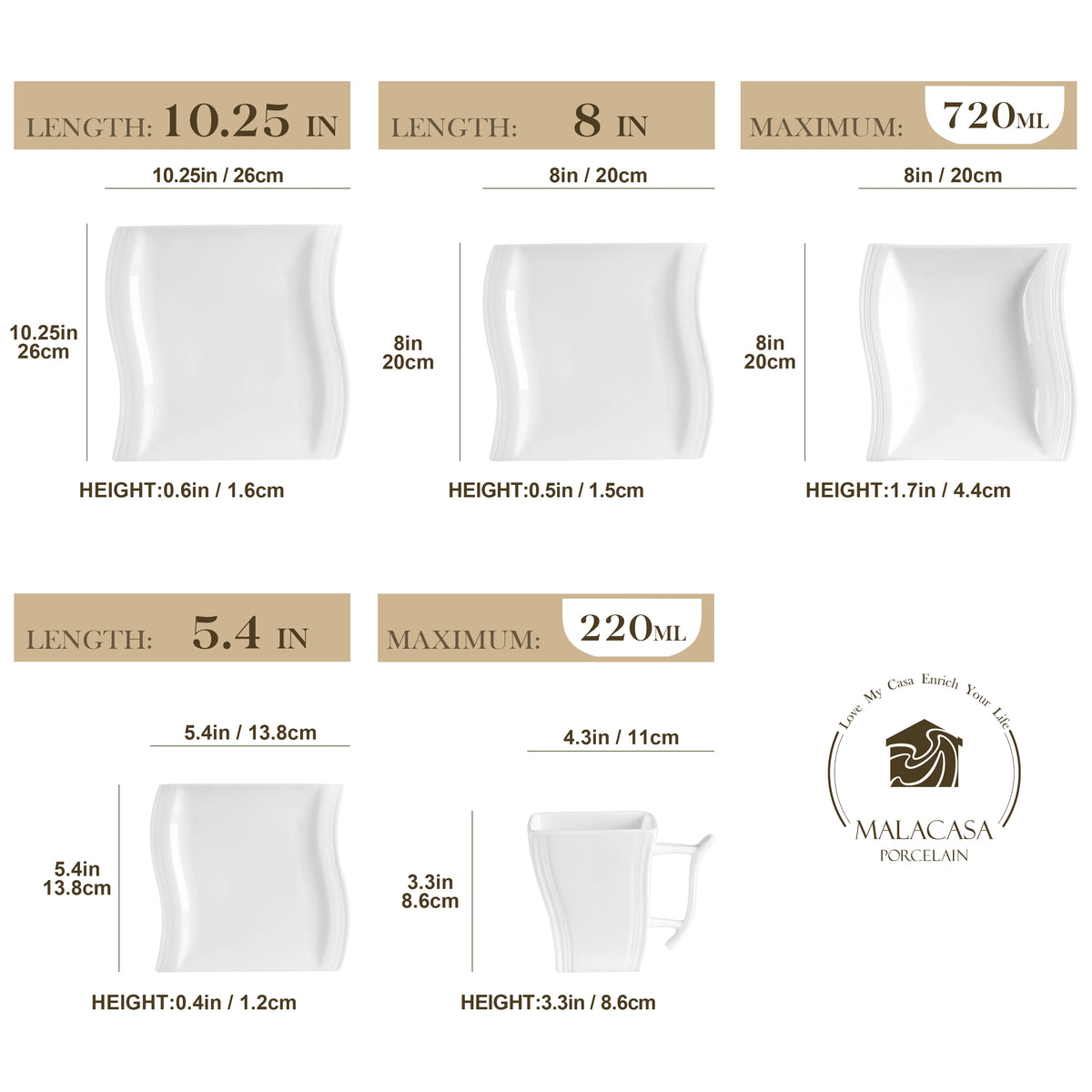 MALACASA Flora Porcelain Dinner Set For 12 Tableware