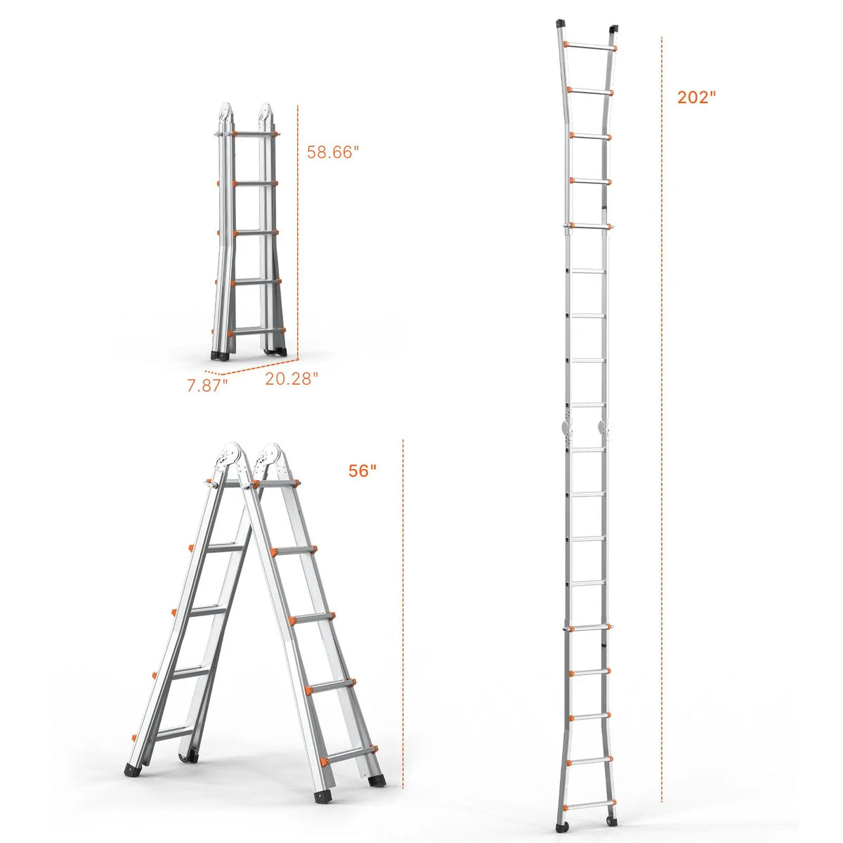 Telescoping Ladder A Frame, 17 FT Compact Aluminum Extension Ladder, Multi-Function Portable Collapsible RV Ladder, Telescopic L