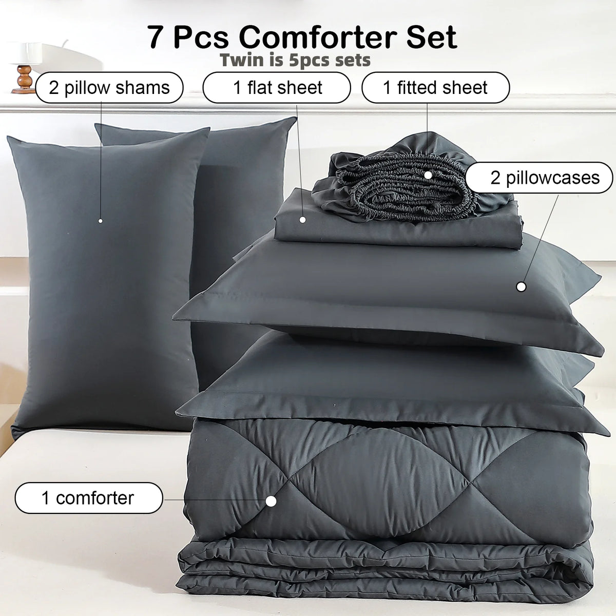 EasYum 5 Piece to 7 Piece Polyester Bedding Set Quilted