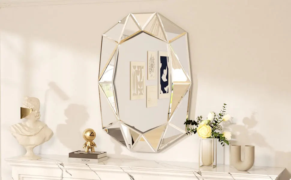 Wisfor Luxury Modern Beveled Diamond Glass Wall Mirror