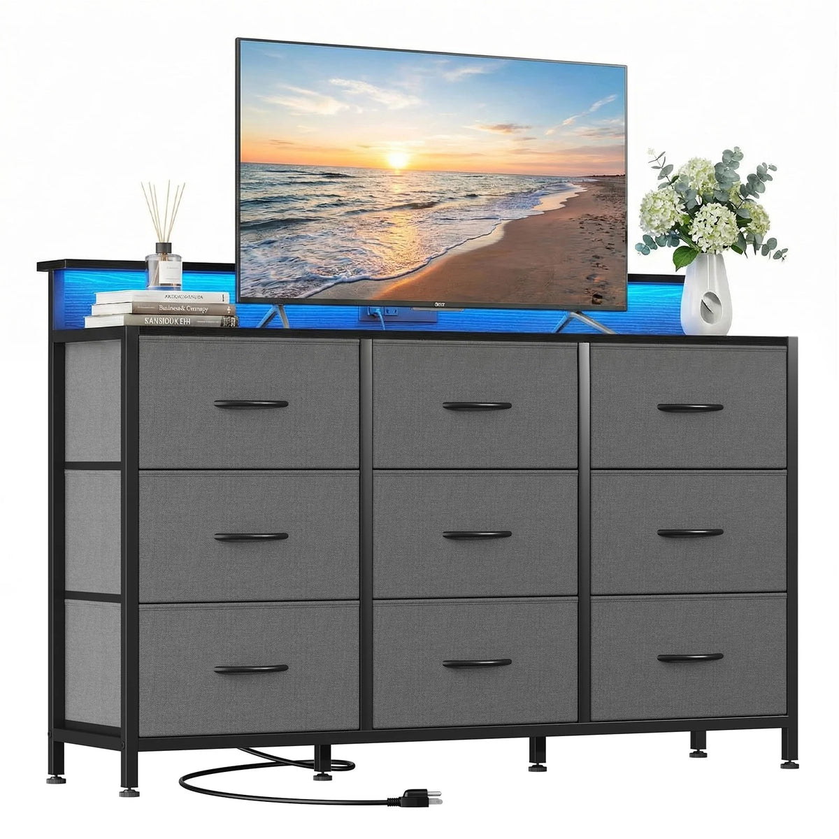 MCQ Modern Media Console TV Stand With Fabric Drawers