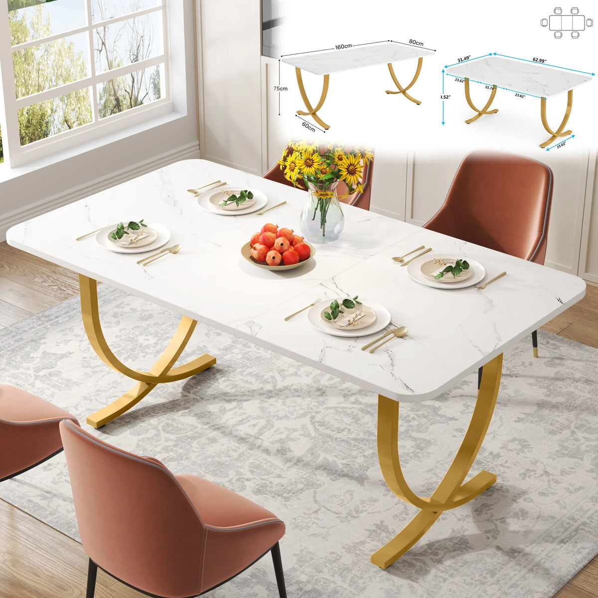 Tribesigns Modern Faux Marble Dining Table for Kitchen and Home