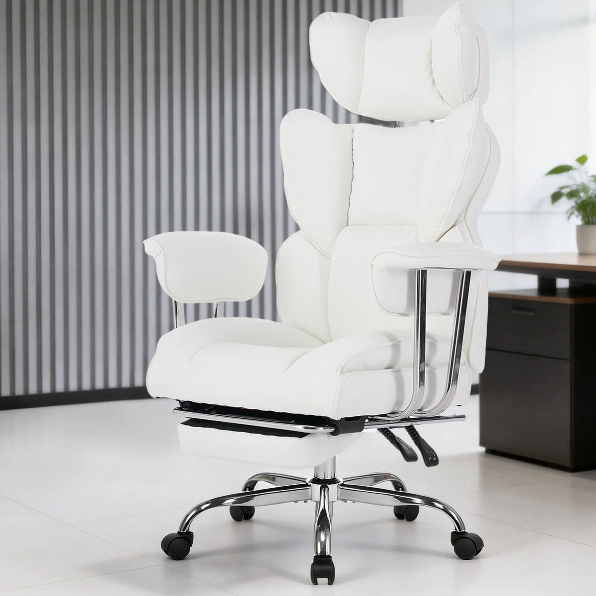 JHK Ergonomic Fixed Armrest Reclining Computer Chair with Pocket PU Leather 350 LBS Office Chair with Footrest Height Adjustable Swivel Wide Seating for Home Office