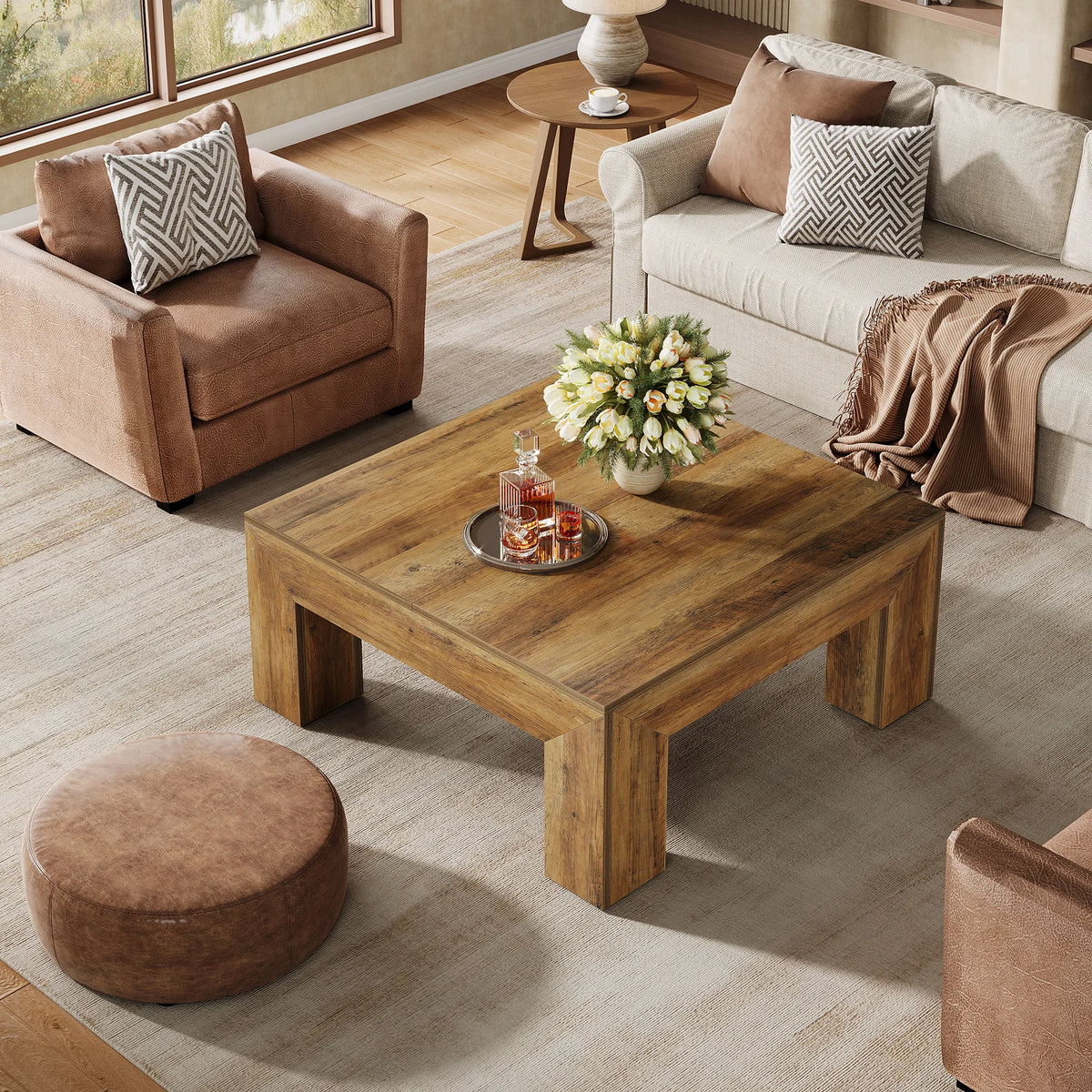 Tribesigns Farmhouse Square Wood Coffee Table With Sturdy Legs
