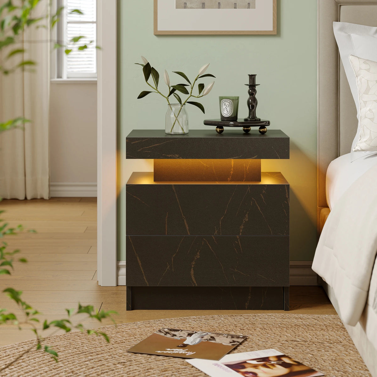 Cubehom LED Nightstands With 2 Drawers RGB Lights For Bedroom