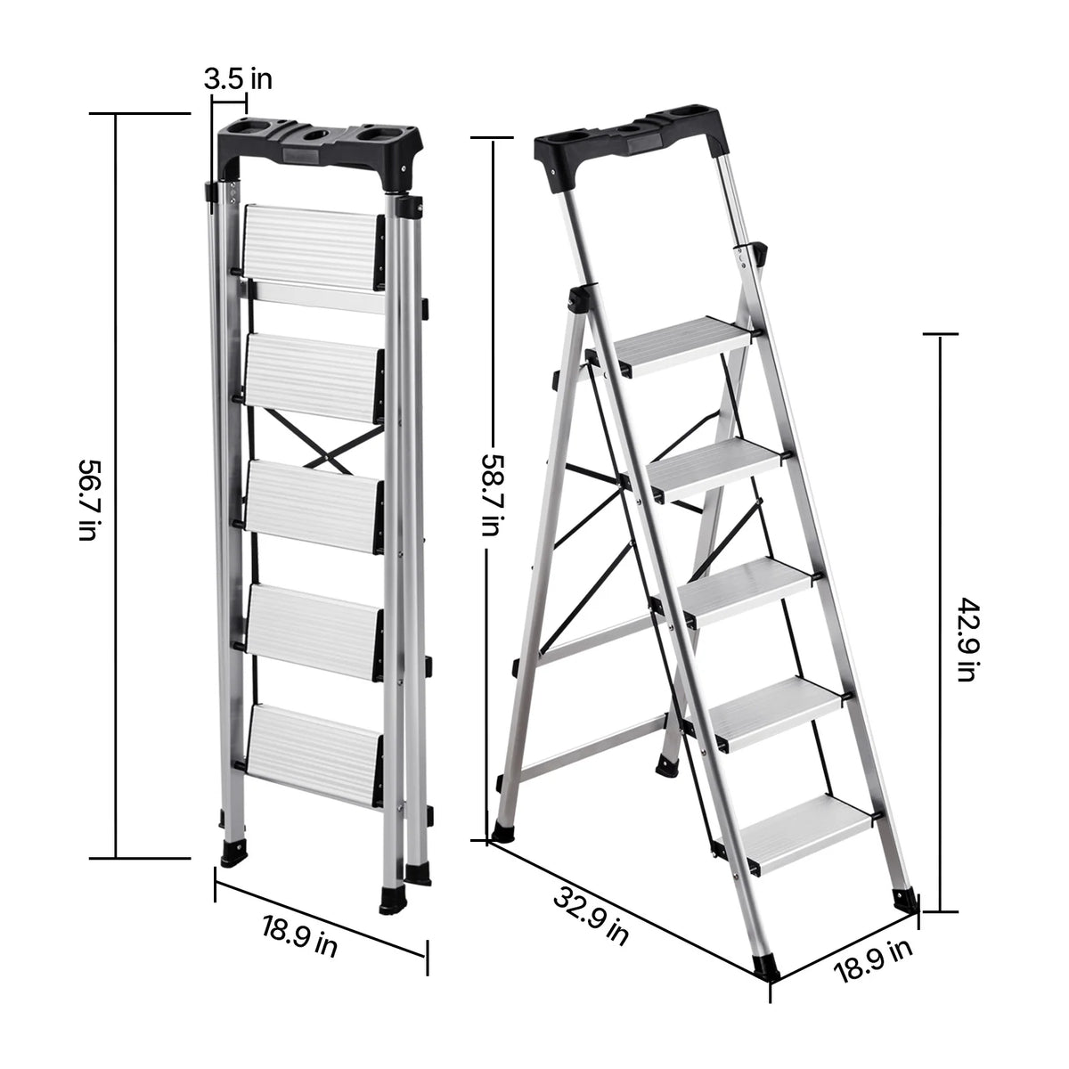SucceBuy 3/4/5/6 Step Ladder Folding Step Stool with Anti-Slip Pedal and Comfort Handgrip 330 lbs for Kitchen Household & Office