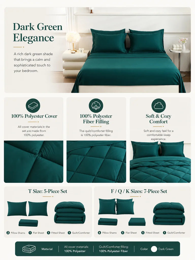 EasYum 5 Piece to 7 Piece Polyester Bedding Set Quilted