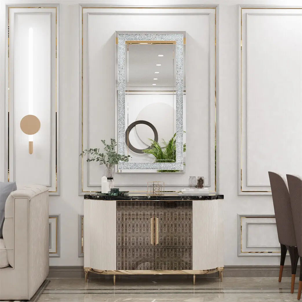 Premium Polished Wall Mirror Featuring Crystal Crush Diamond Design