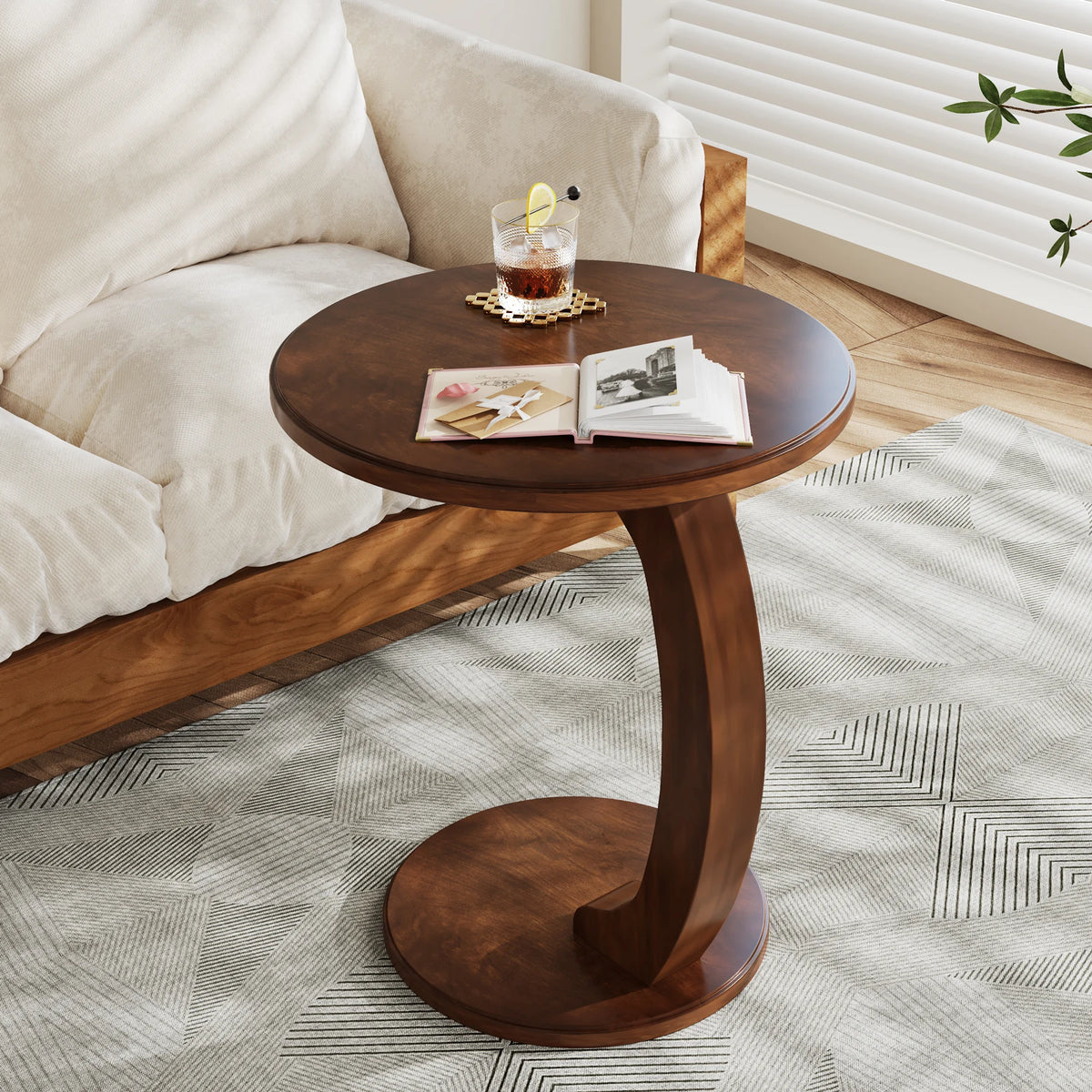 Tribesigns Round Wood Mid Century End Table For Living Room