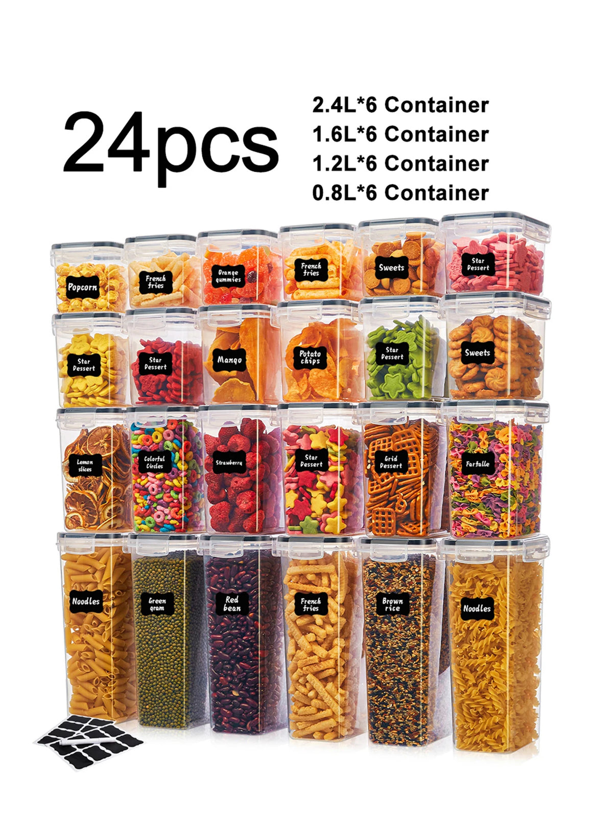 Airtight Food Storage Containers With Labels 24 Piece Set