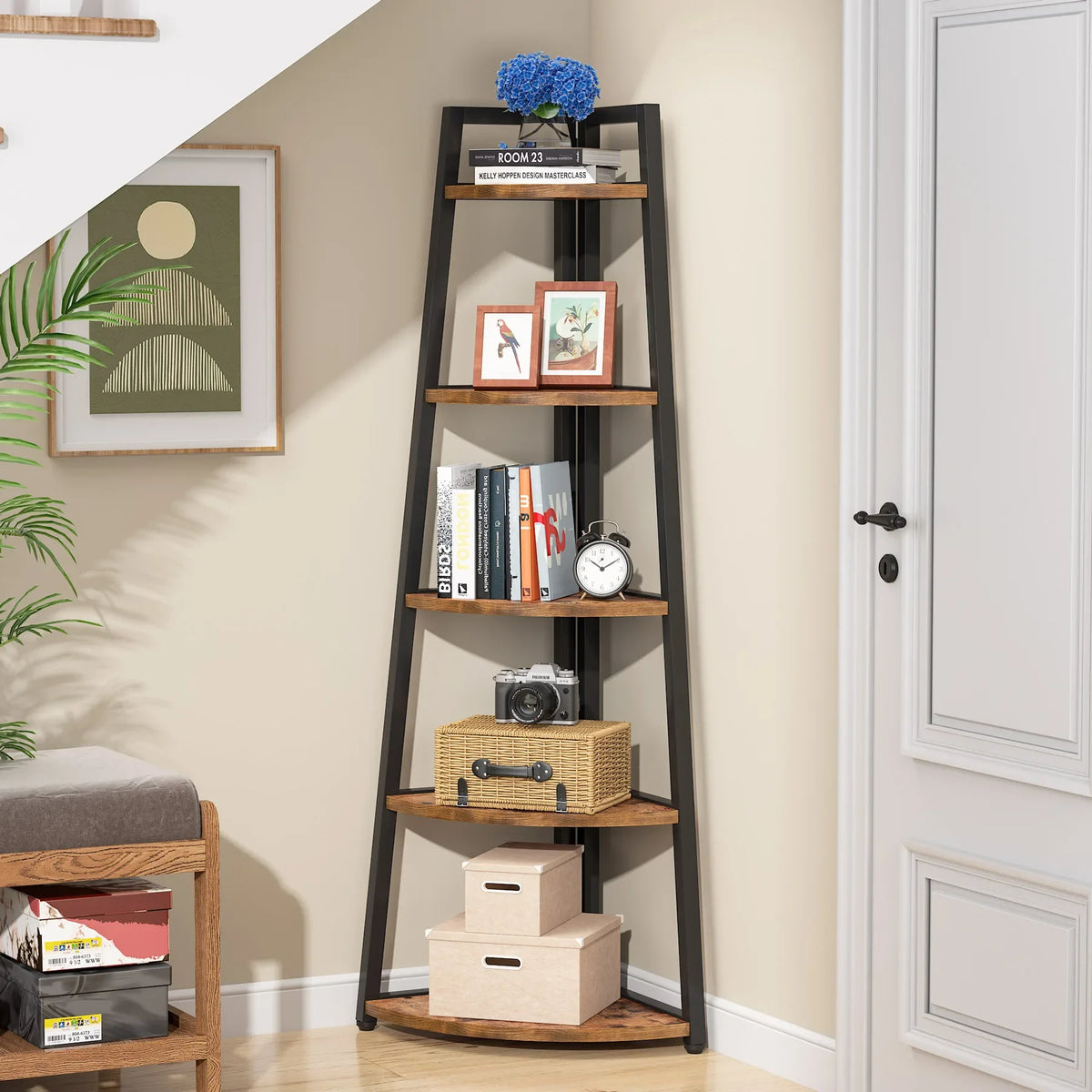 Tribesigns 5 Tier Corner Bookcase Wood Storage Rack Modern Design