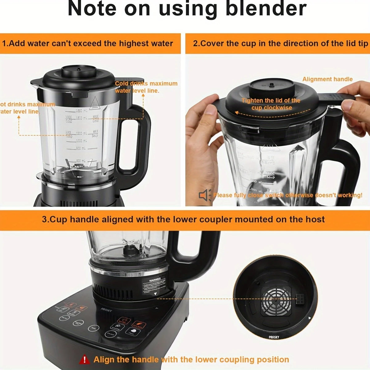 Prasky 2400W Heating Blender Heavy Duty Auto Clean Professional