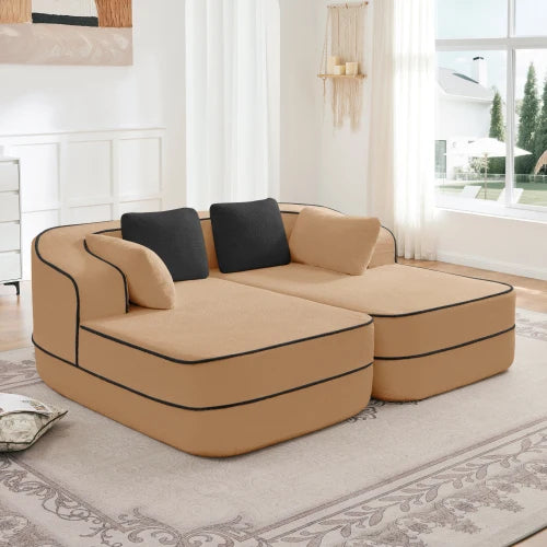 77.2" Teddy Fabric No Assembly 32D High Density sponge Boneless Sofa,Fluffy Comfy Couch with double Chaises,Sleeper sofa