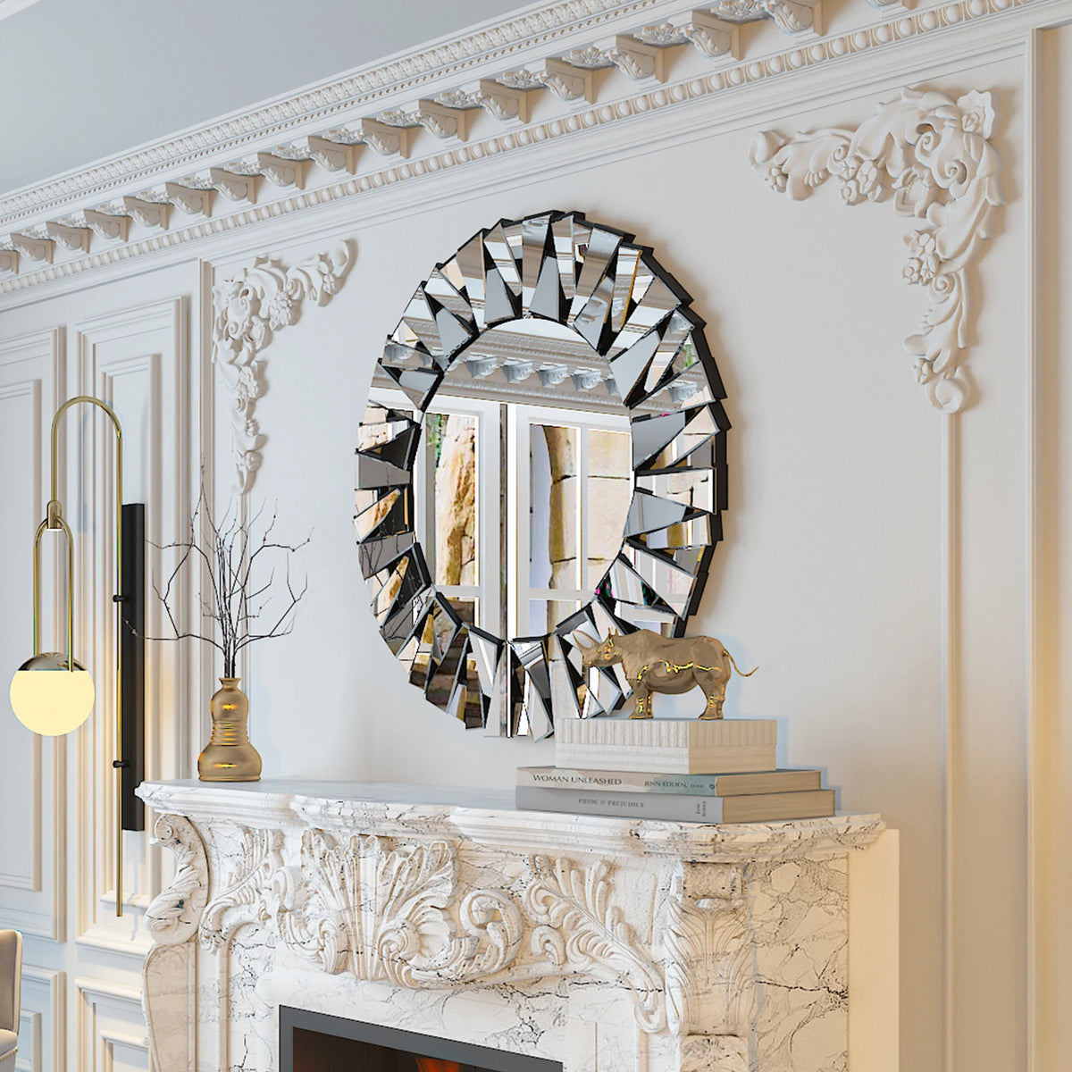 Sunburst Wall Mirror Round Beveled Decorative Hanging Glass Accent Art