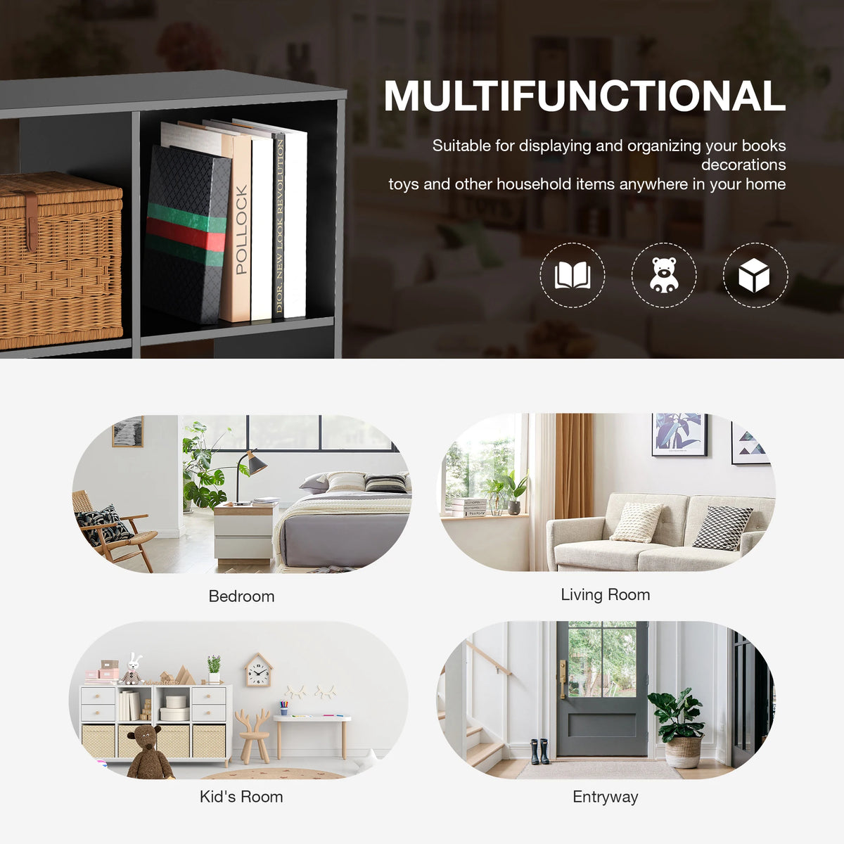 JHK Modern Wooden Cube Storage Organizer Home Office Bookcase