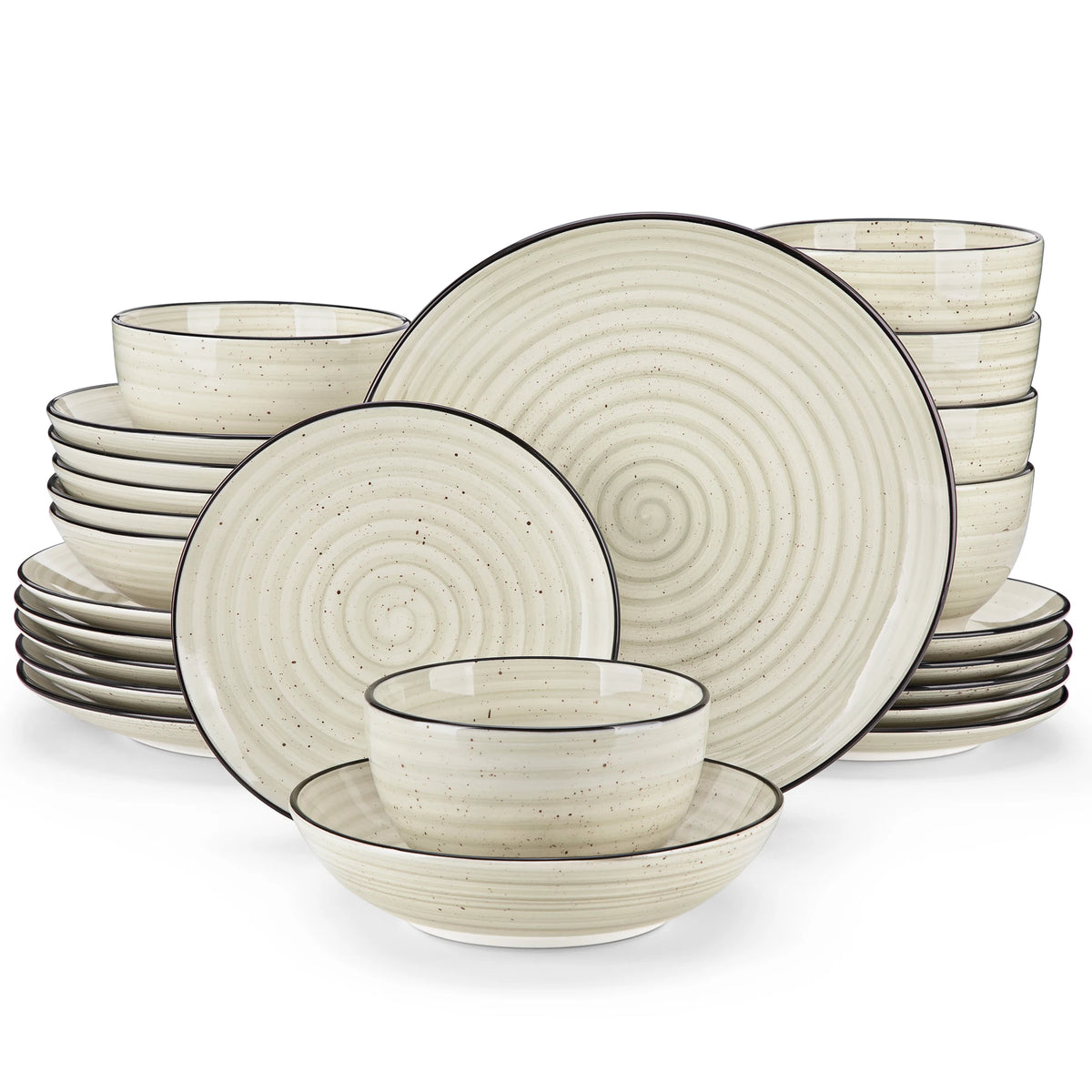 Malacasa Ceramic Dinnerware Set With Handpainted Spiral Pattern