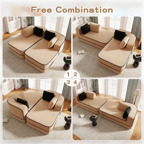 77.2" Teddy Fabric No Assembly 32D High Density sponge Boneless Sofa,Fluffy Comfy Couch with double Chaises,Sleeper sofa