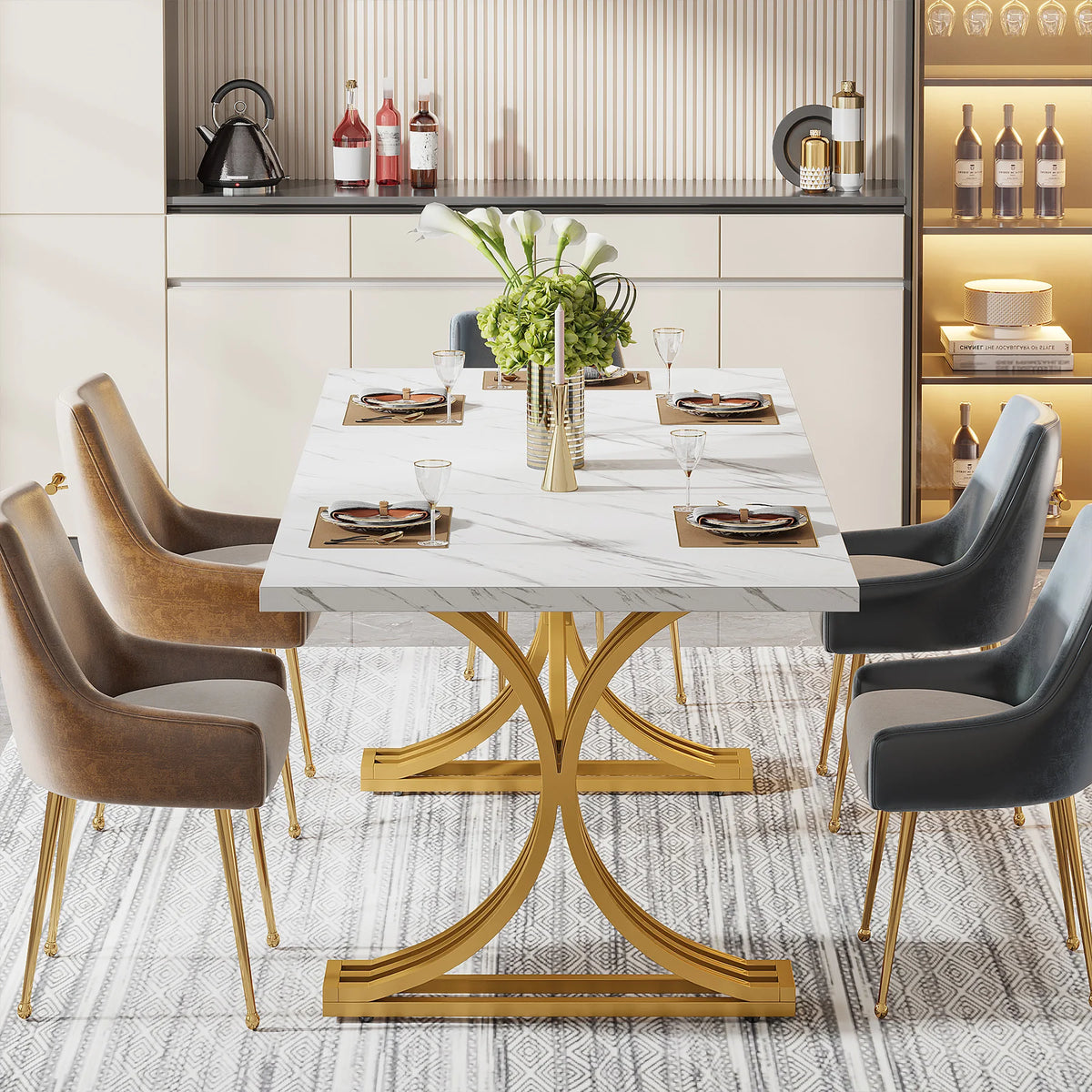 Tribesigns Modern Faux Marble Dining Table for Kitchen and Home