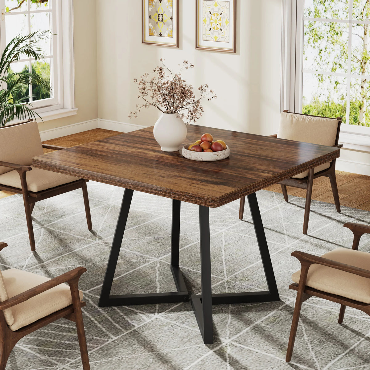 Tribesigns Square Dining Table for 4, 31.5" Industrial Dinner Table with Metal Base, Wood Kitchen Table for Dining Room