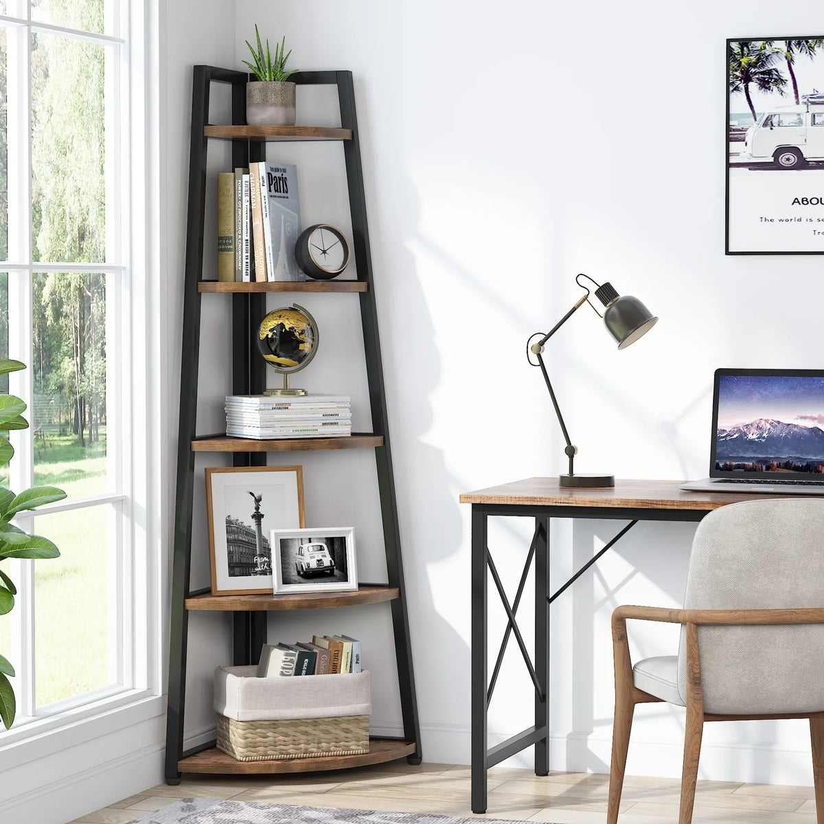 Tribesigns 5 Tier Corner Bookcase Wood Storage Rack Modern Design