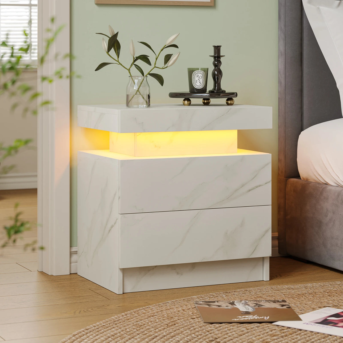 Cubehom LED Nightstands With 2 Drawers RGB Lights For Bedroom