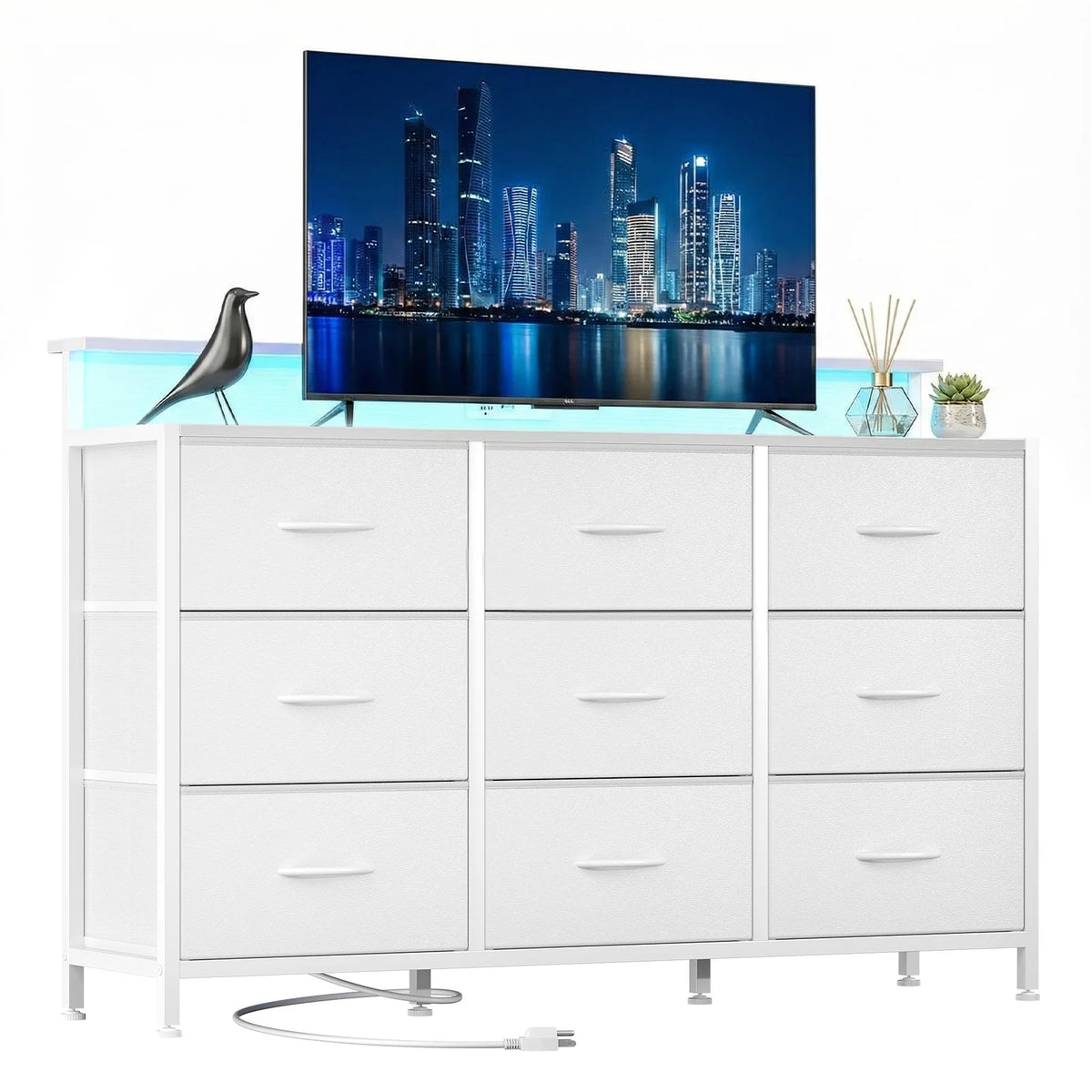 MCQ Modern Media Console TV Stand With Fabric Drawers