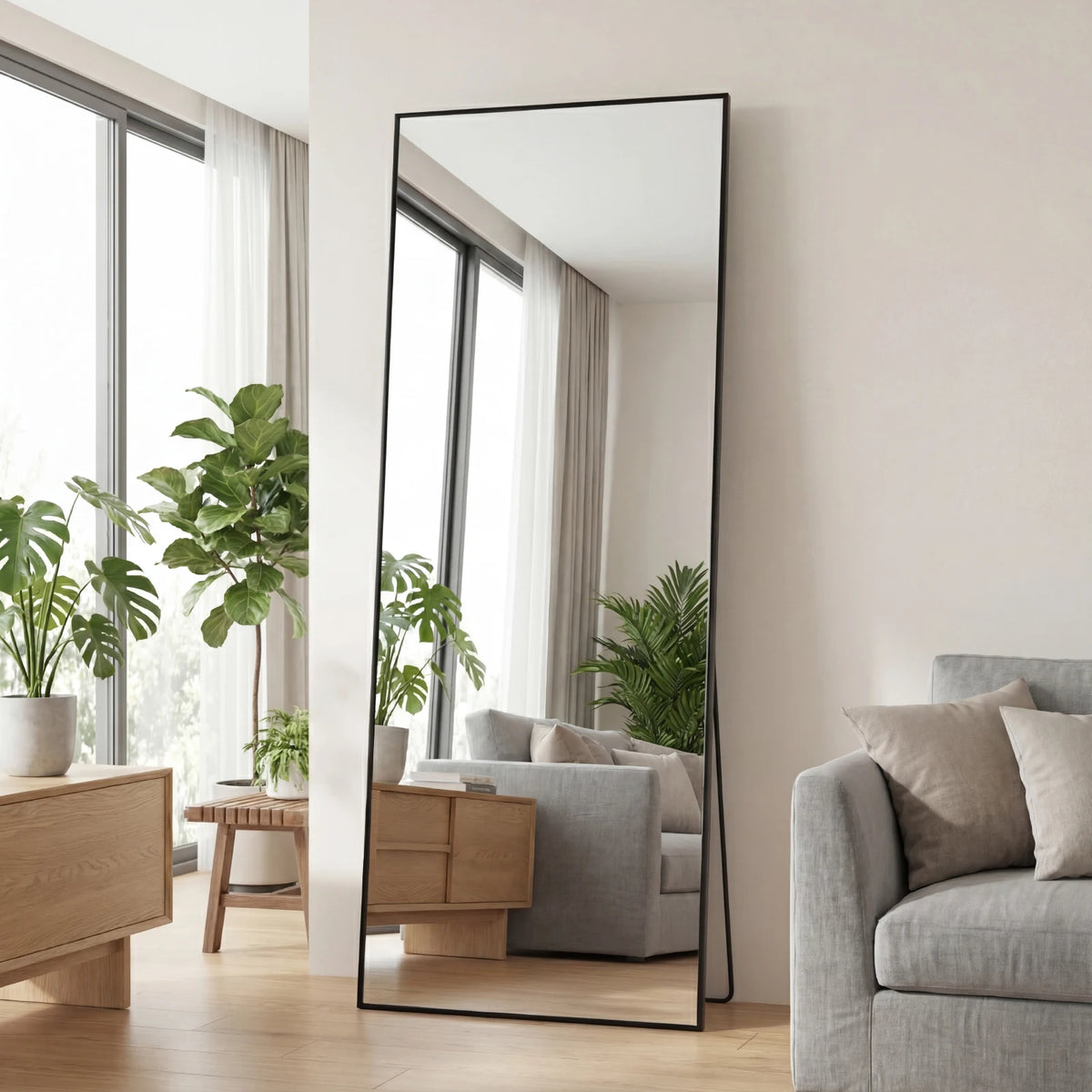 JHK Full Length Mirror With Premium Aluminum Frame Wall Mount