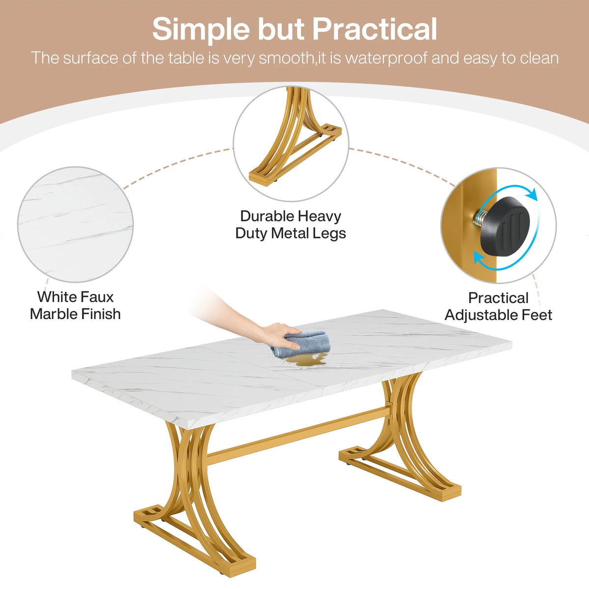 Tribesigns Modern Faux Marble Dining Table for Kitchen and Home