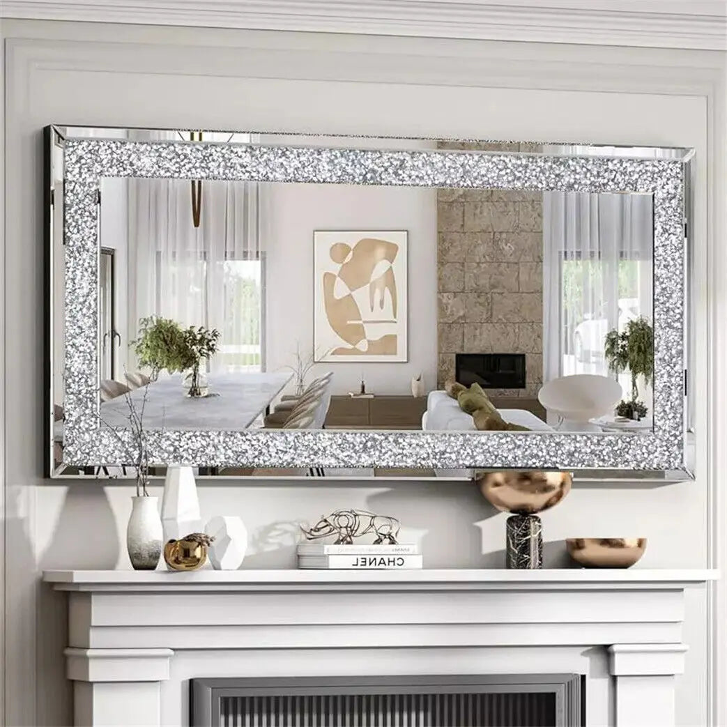 Premium Polished Wall Mirror Featuring Crystal Crush Diamond Design