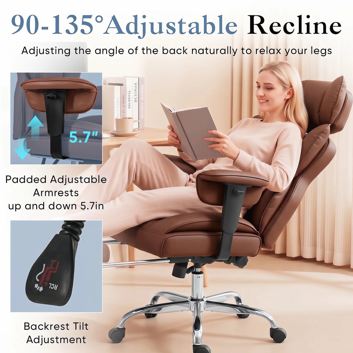 JHK Ergonomic Reclining Gaming Office Chair With Adjustable Armrests