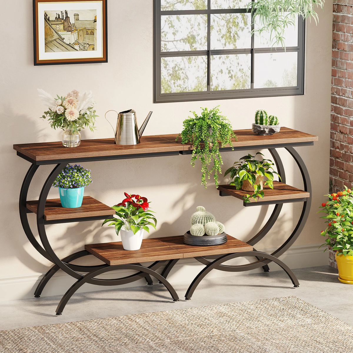 Tribesigns Industrial C Shaped Three Tier Metal End Table Desk