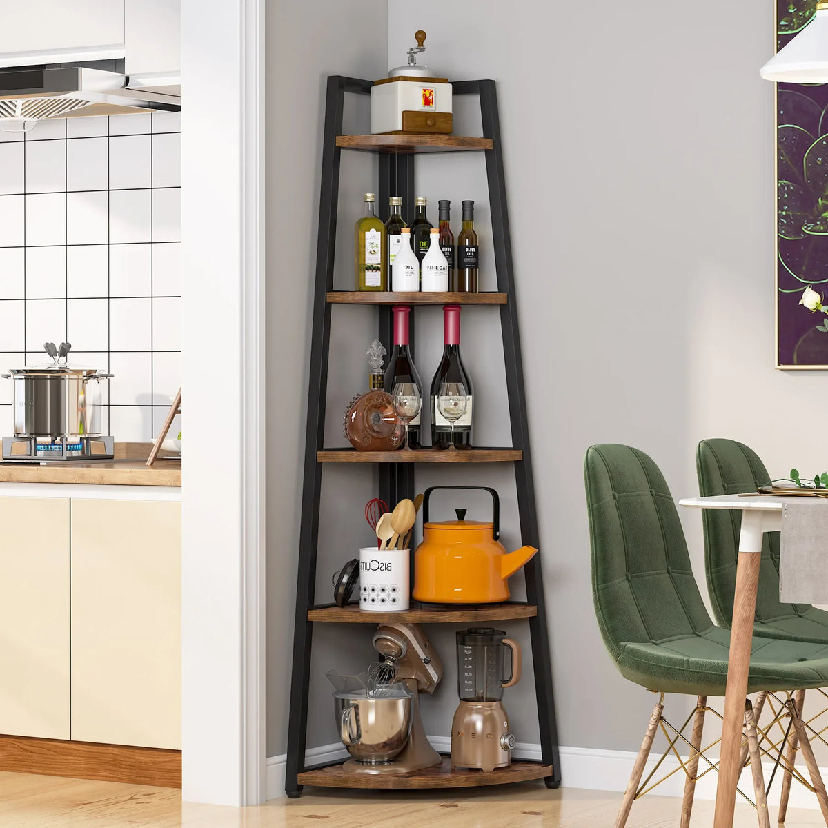 Tribesigns 5 Tier Corner Bookcase Wood Storage Rack Modern Design