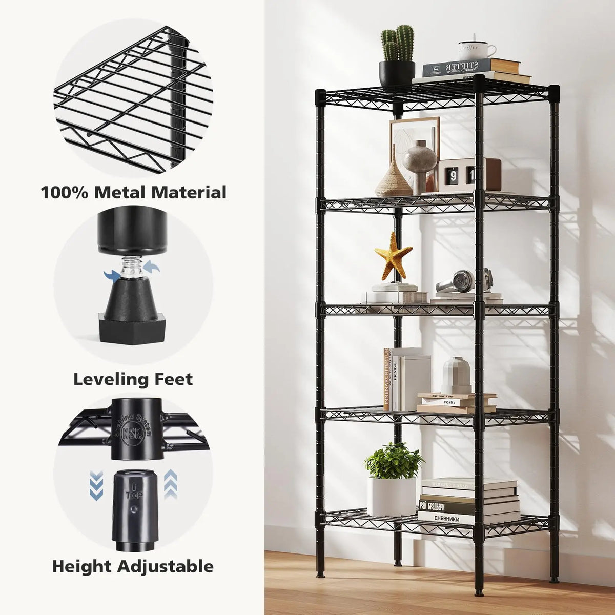 JHK Adjustable Metal Wire Storage Shelf Organizer For Home Kitchen