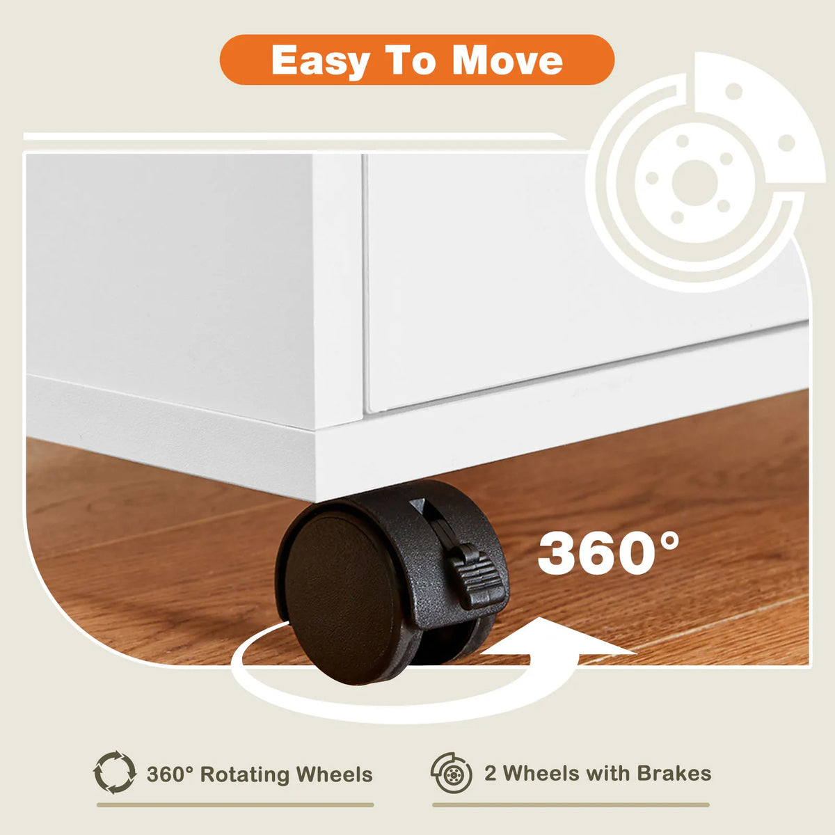JHK Wood Nightstand Cabinet With Five Drawers And Wheels
