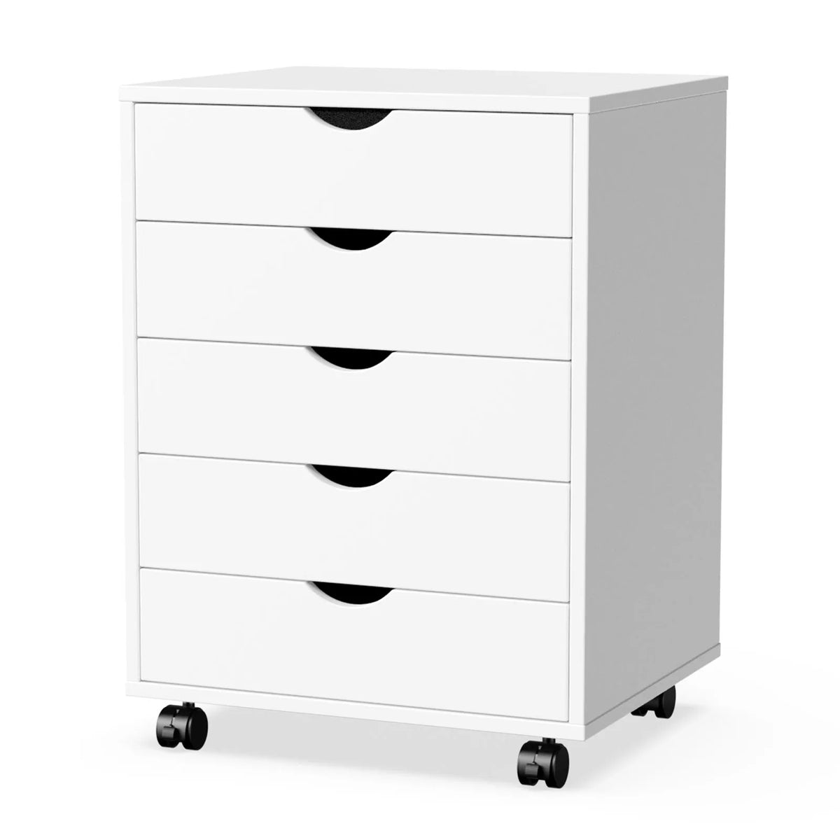 JHK Wood Nightstand Cabinet With Five Drawers And Wheels