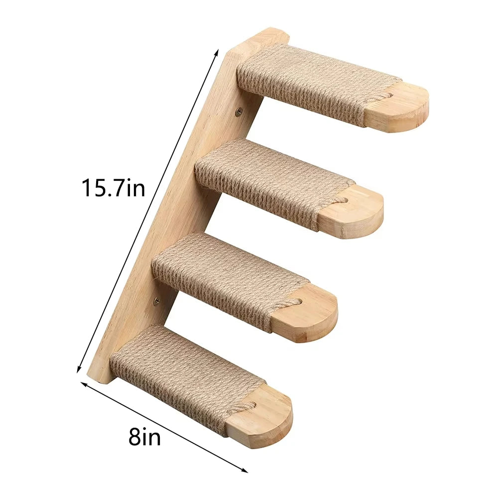 Wall Mounted Cat Climbing Stairway With Sisal Scratching Post