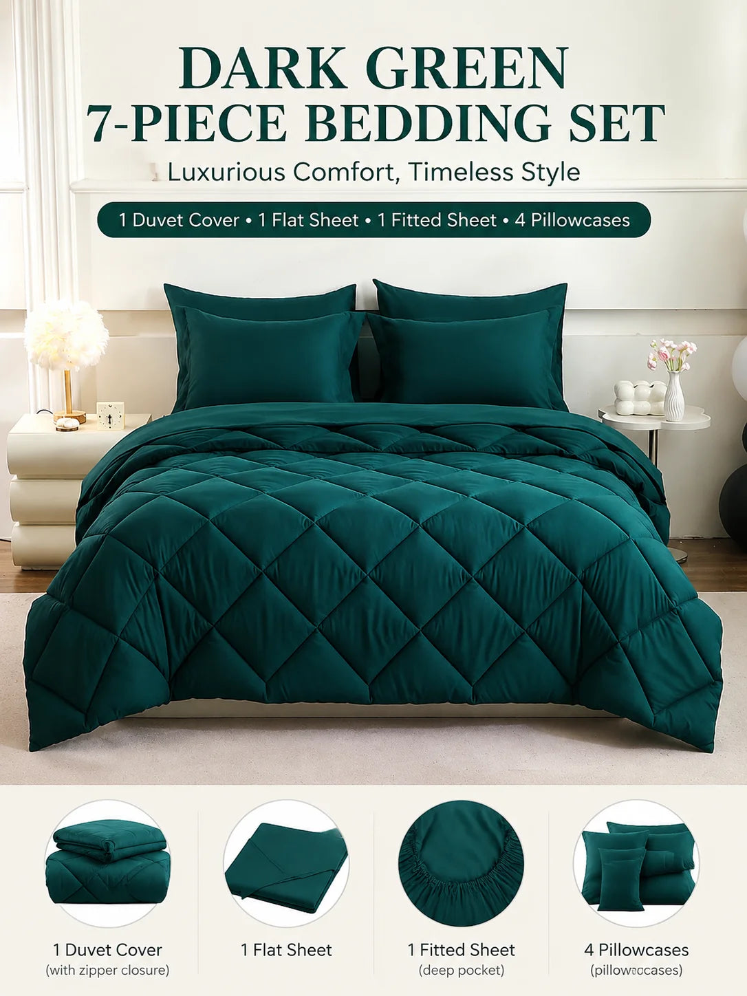 EasYum 5 Piece to 7 Piece Polyester Bedding Set Quilted