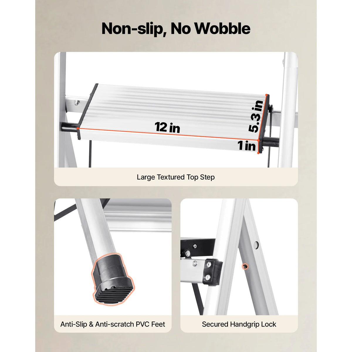 SucceBuy 3/4/5/6 Step Ladder Folding Step Stool with Anti-Slip Pedal and Comfort Handgrip 330 lbs for Kitchen Household & Office