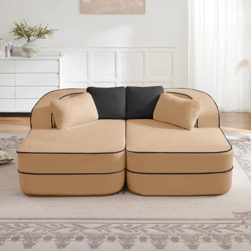 77.2" Teddy Fabric No Assembly 32D High Density sponge Boneless Sofa,Fluffy Comfy Couch with double Chaises,Sleeper sofa
