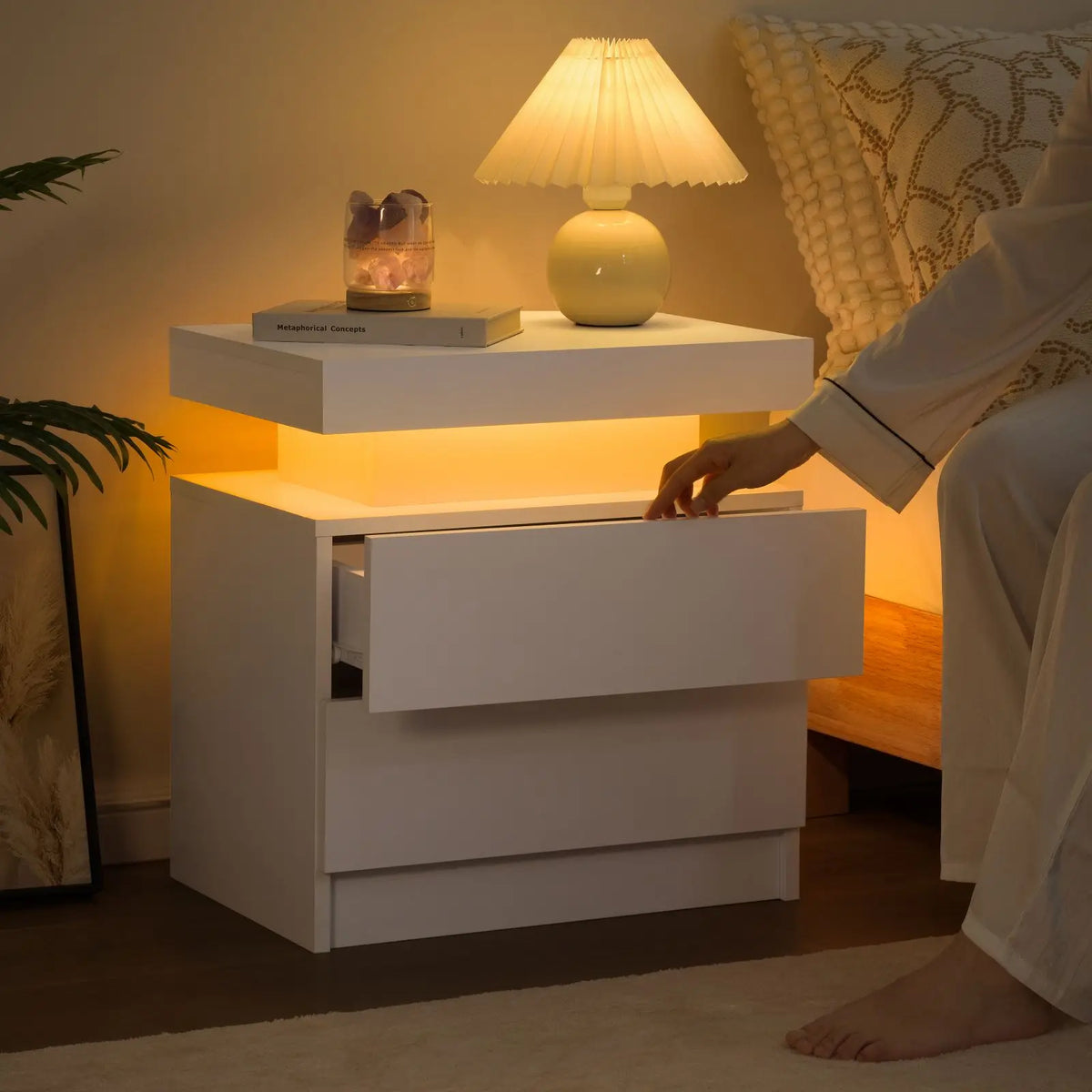 Cubehom LED Nightstands With 2 Drawers RGB Lights For Bedroom
